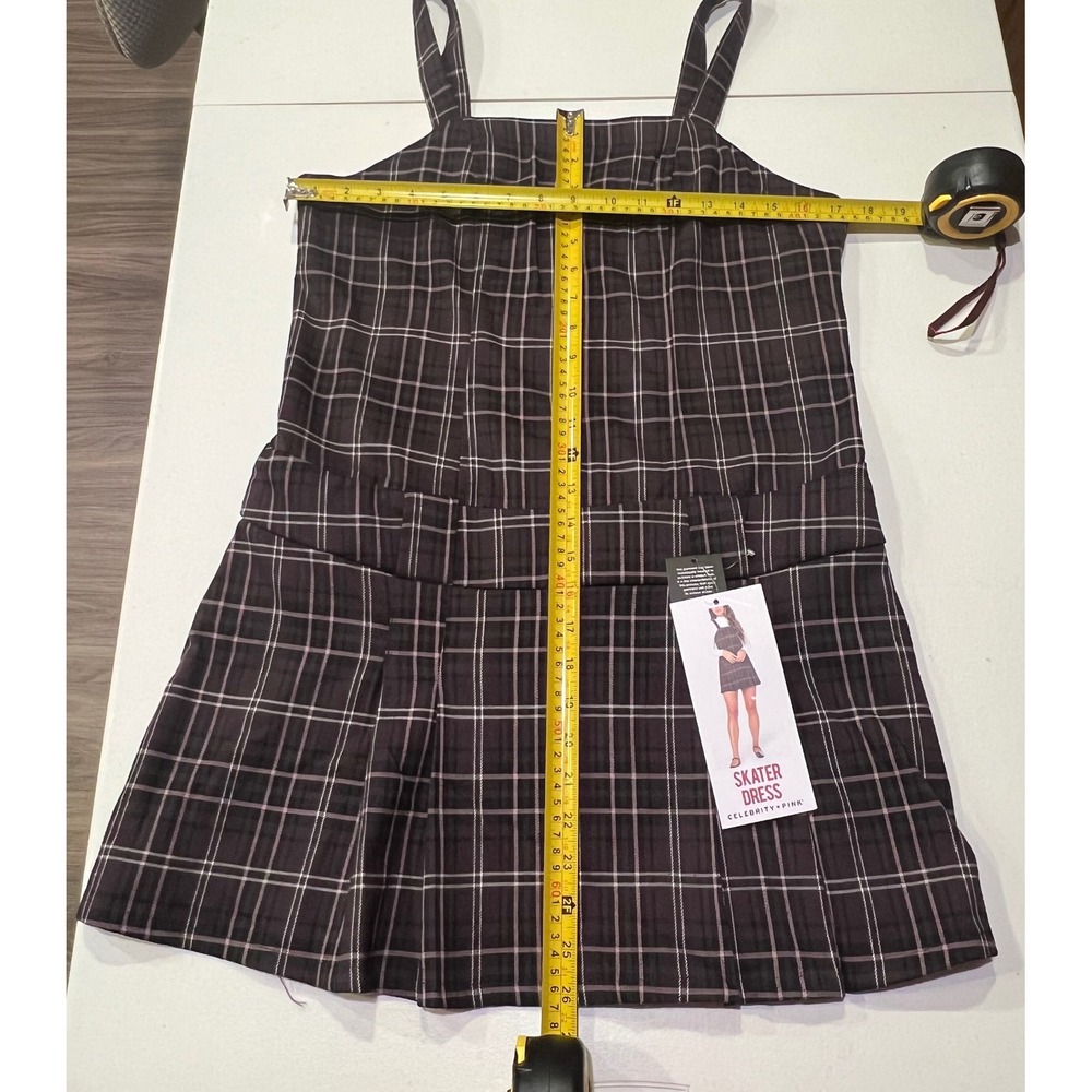 Celebrity Pink Women's Plaid Sleeveless Pleated Skater Mini Dress, Size L - Picture 4 of 7